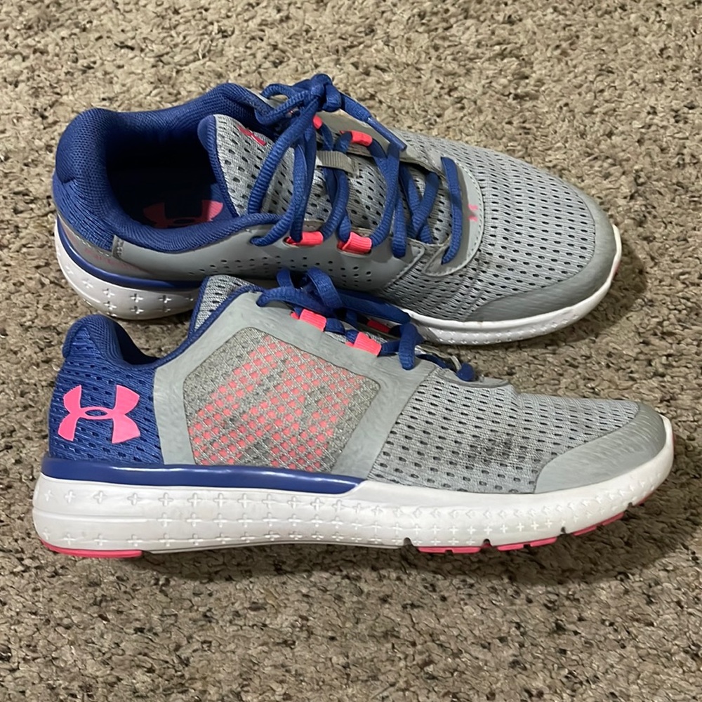 Athletic shoes grey, blue and pink